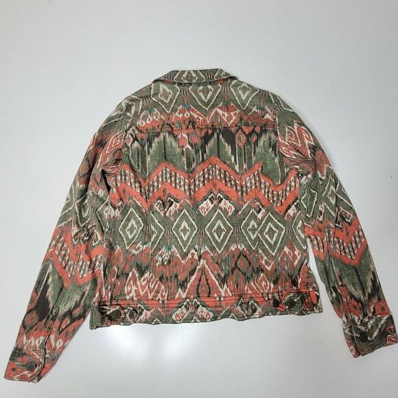 SOUTHWESTERN TWILL GREEN CORAL BUTTON FRONT JACKET JONES NEW YORK  M MEDIUM - Picture 11 of 15